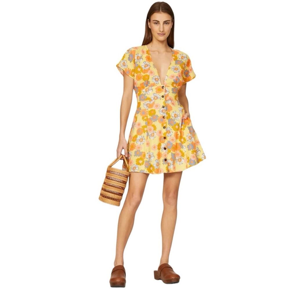 Marine Layer Camilla Floral Mini Dress - Yellow and Orange SZ XS NWT!